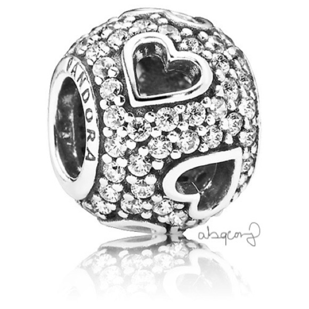 EUC Pandora 791426CZ Sterling Silver Tumbling Hearts Charm w/ Clear Zirconia